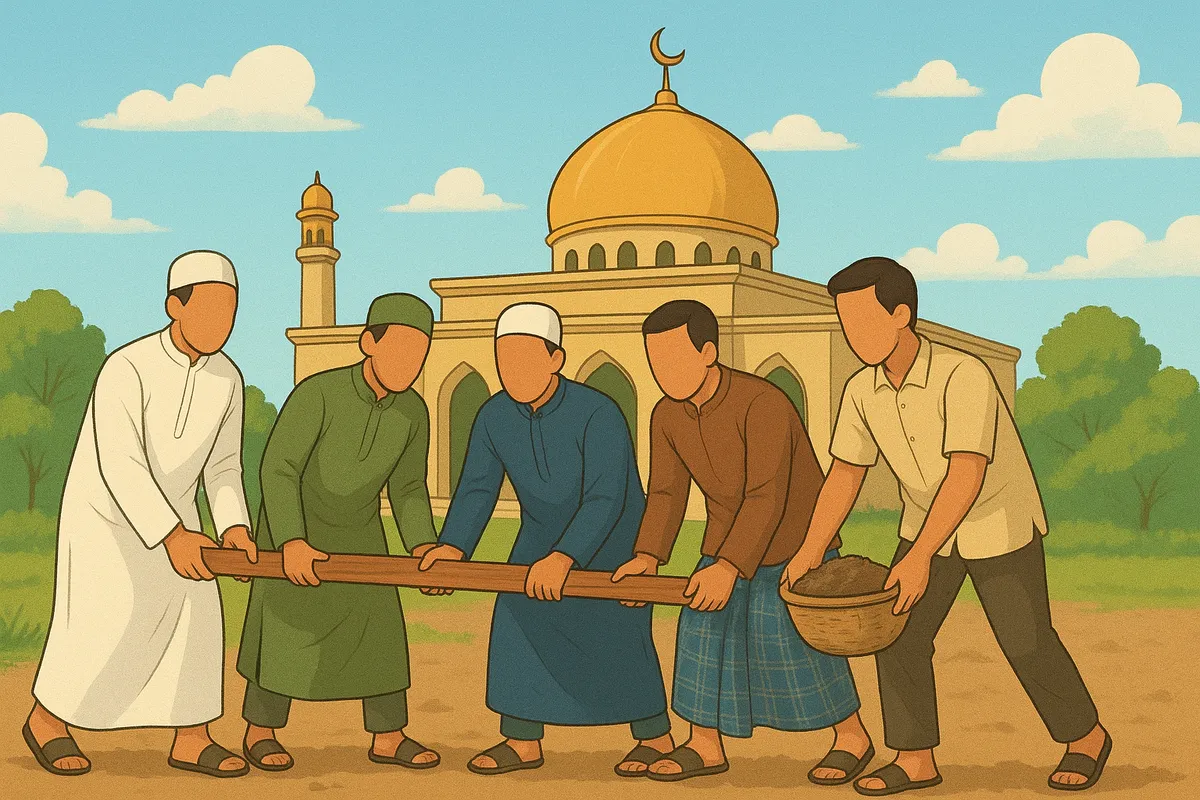 Infografis sederhana tentang manfaat gotong royong dan efisiensi